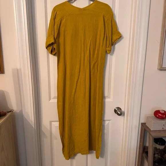 Francesca Bettini Dress 100% linen Italy size medium Mustard A00205 - Picture 4 of 5